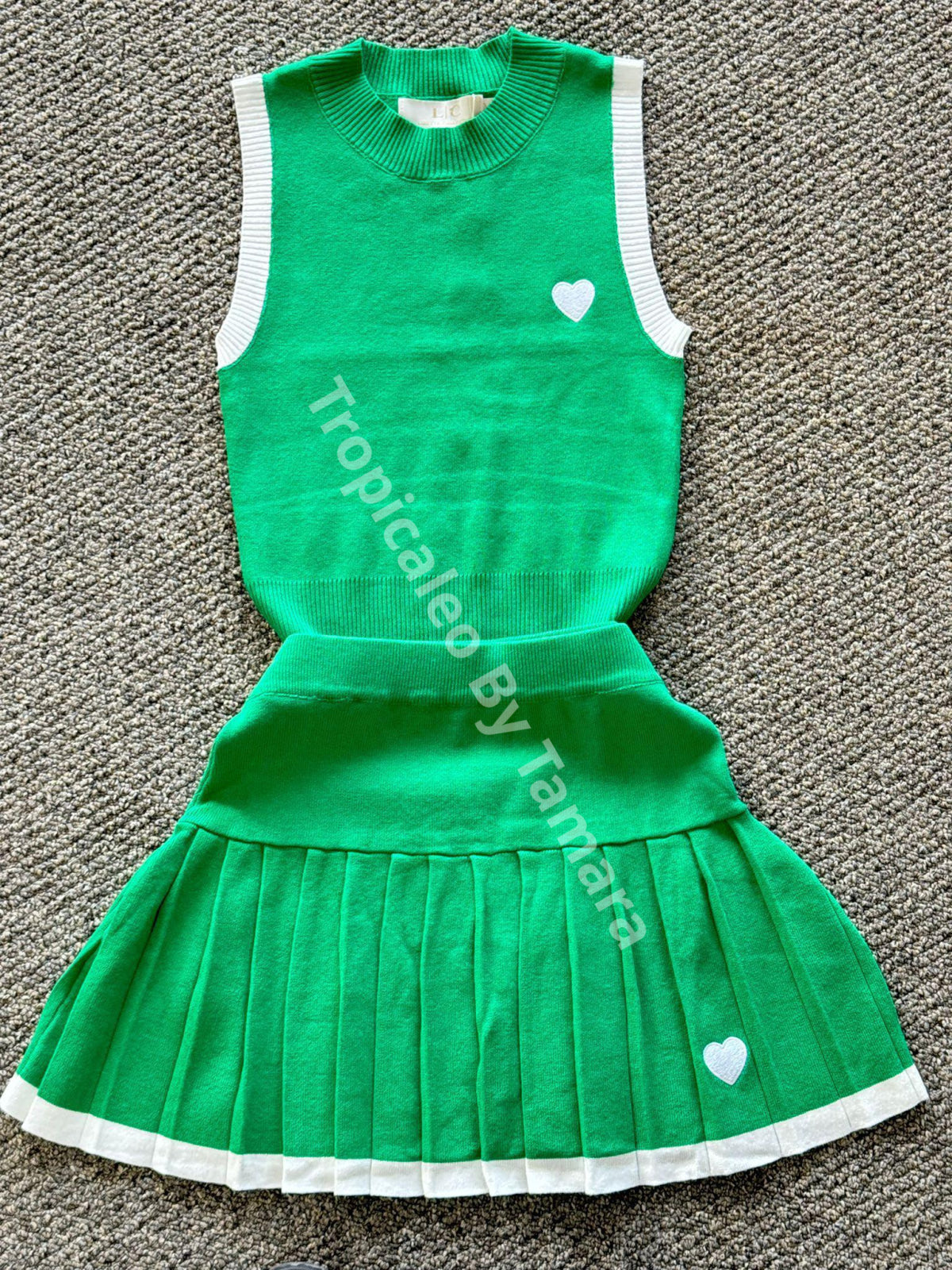 Preppy Heart Two-Piece Set (Disponibles 4 Colores) Large / Verde Detalles Blancos