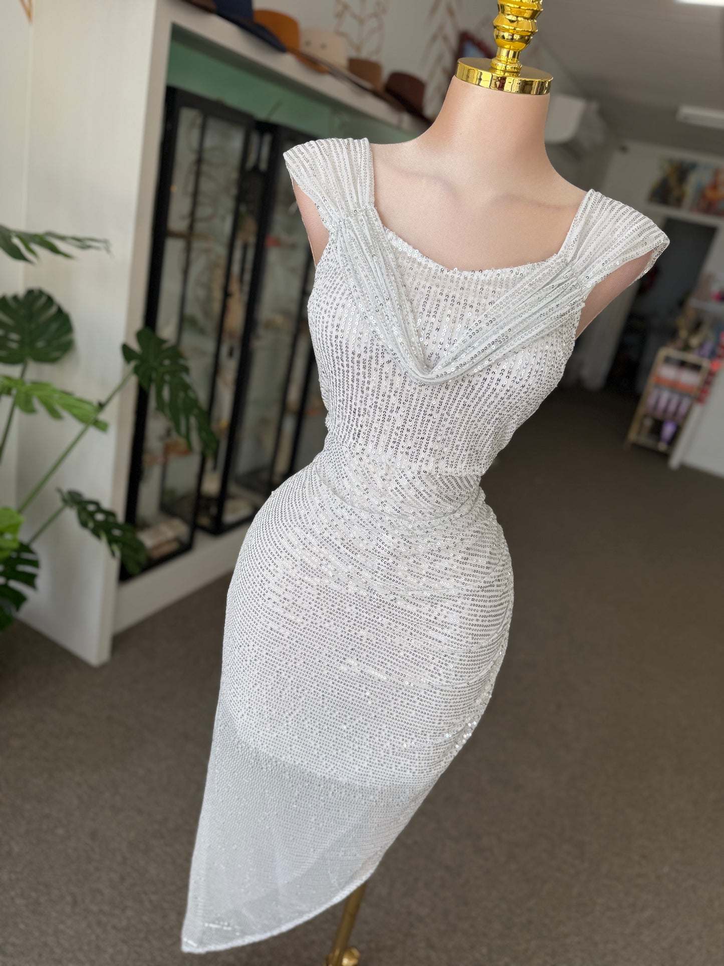 Silver Glow Drape Dress 🤍✨