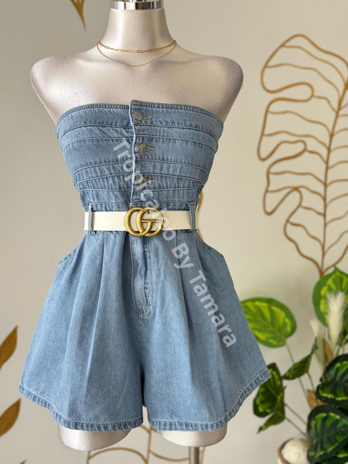 Summer Denim Strapless Romper