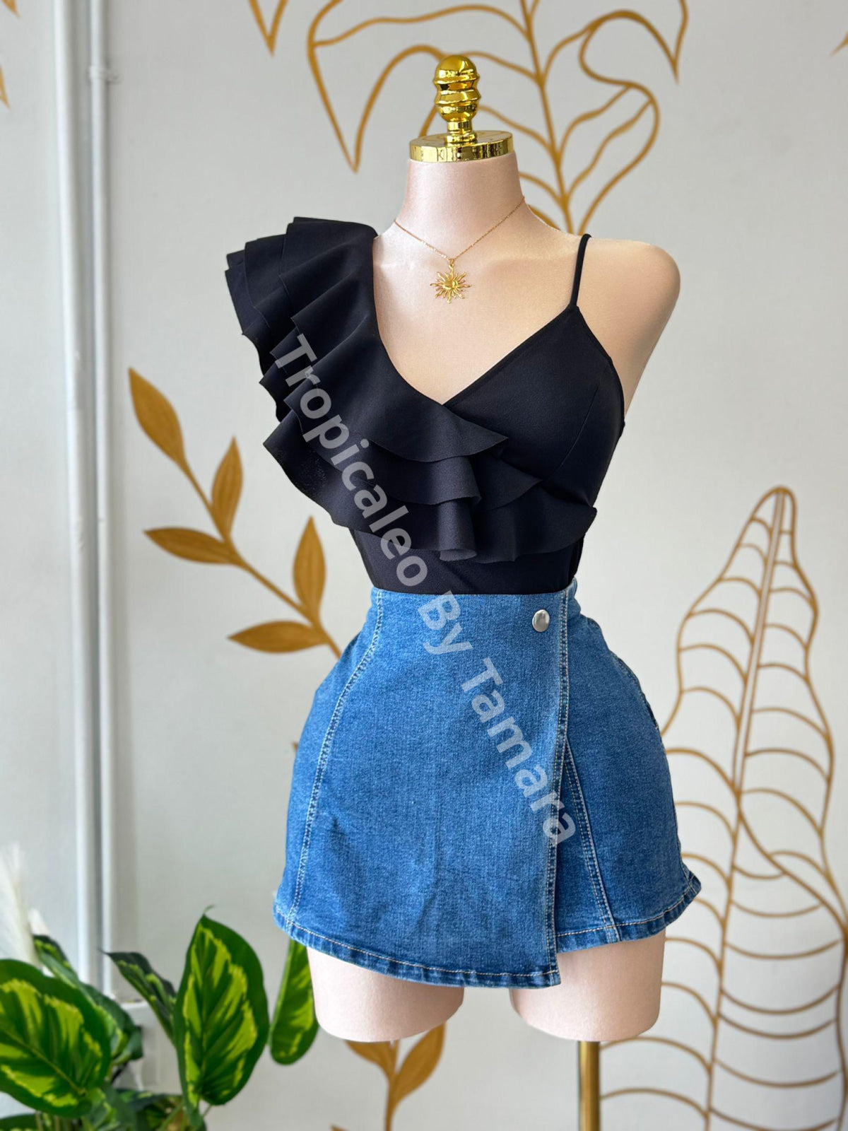 Ruffled Black Glam Top