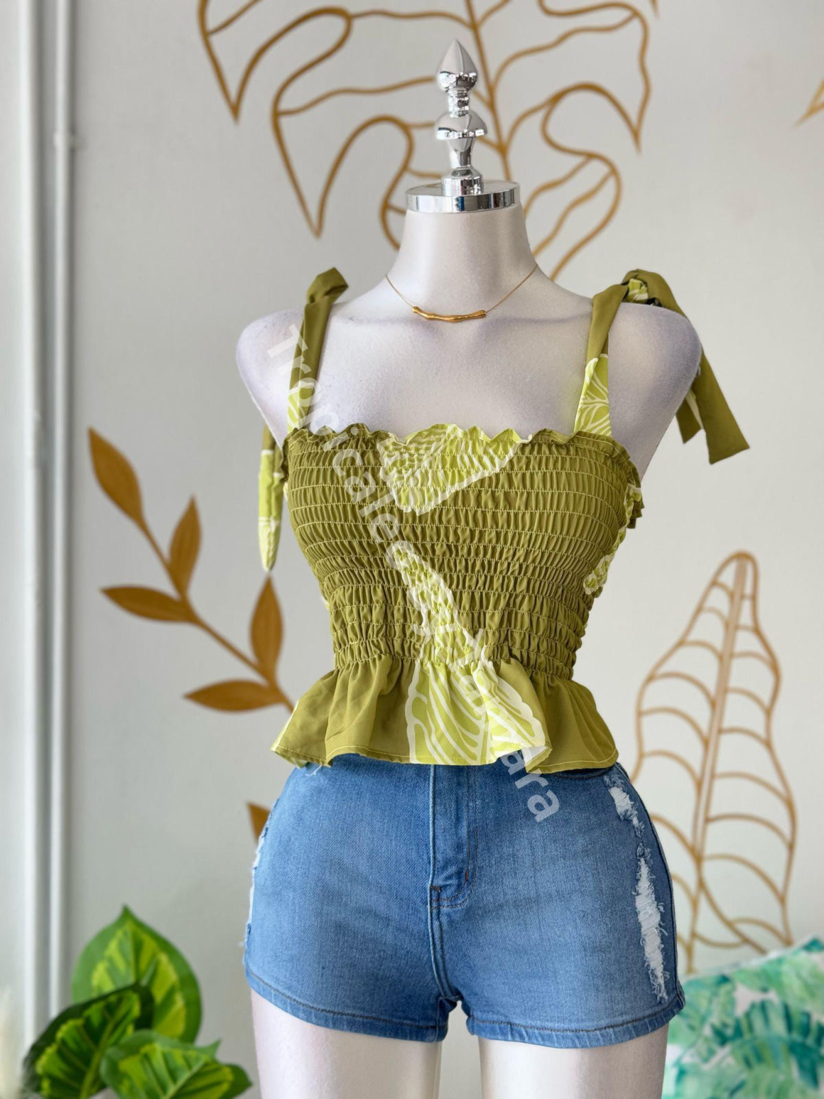 Lime Smocked Tie-Strap Top