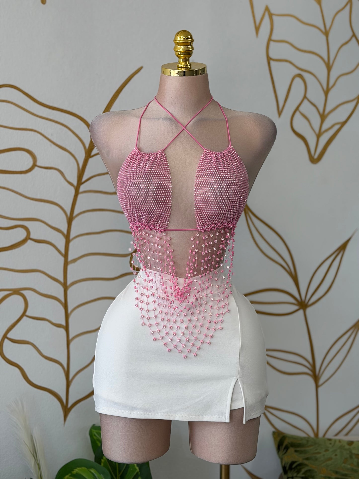 Pink Crystal Halter Top
