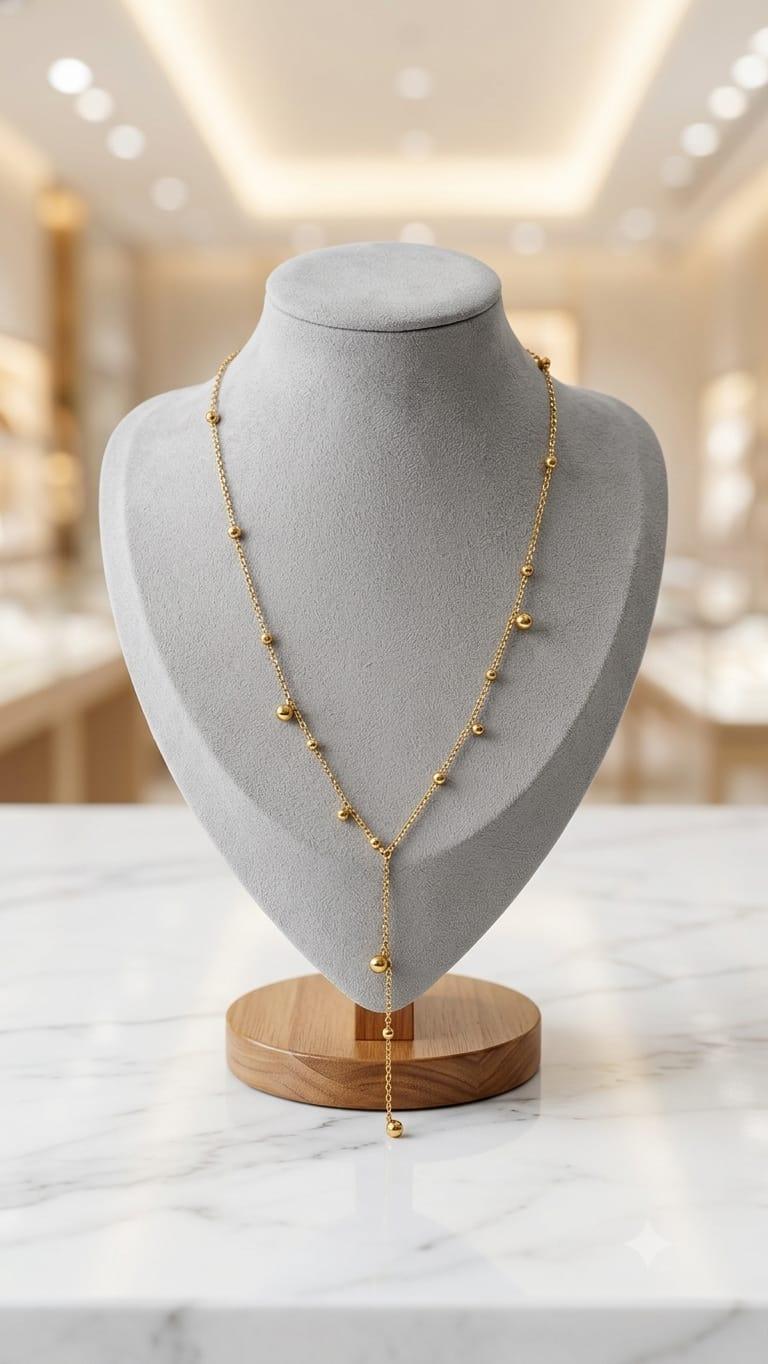 Collar Lariat Dorado con Bolitas – Cadena Fina Ajustable