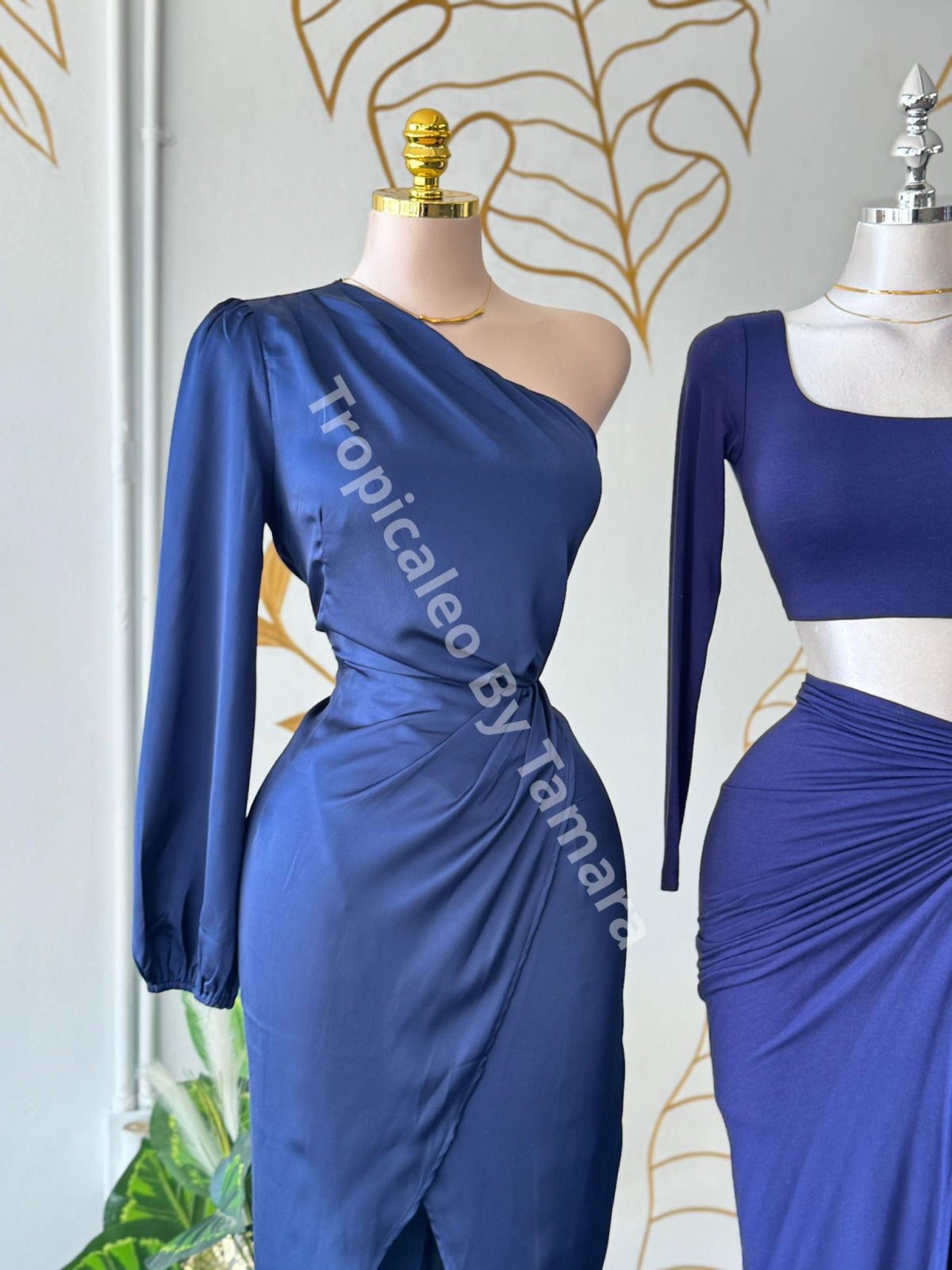 NightBlue Glam One Shoulder Midi Dress