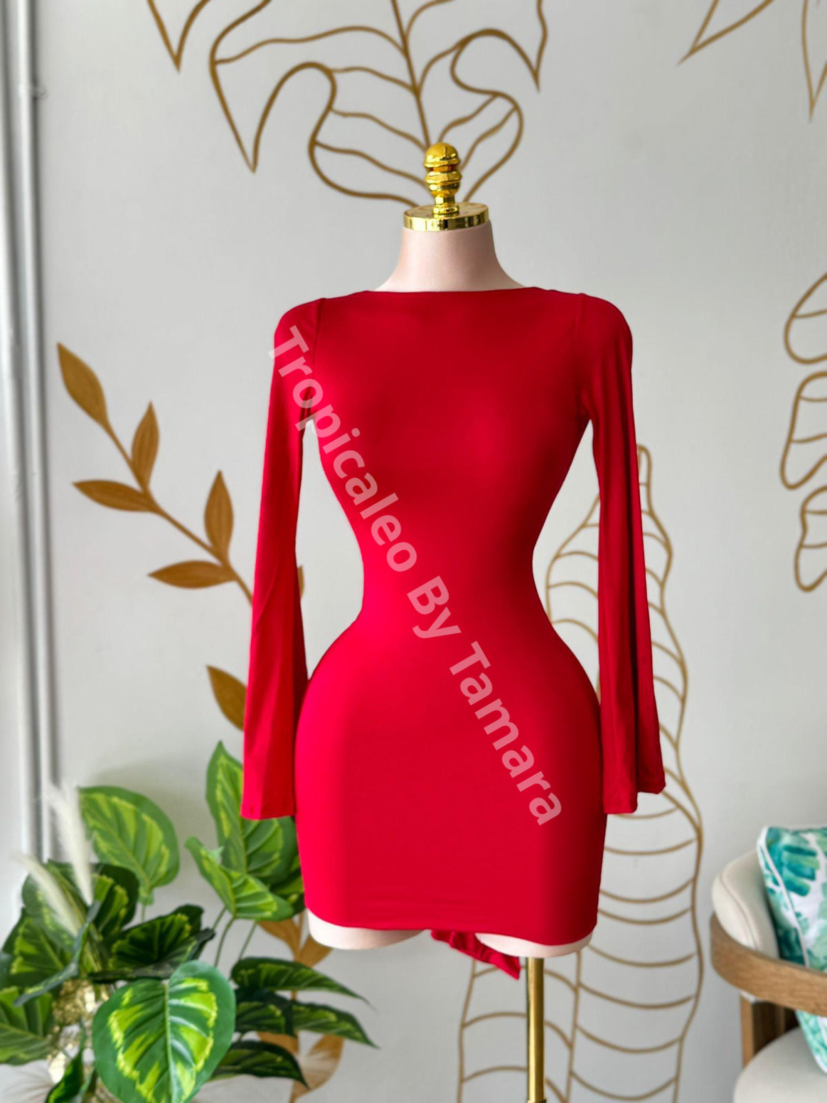 Flame Silhouette Long Sleeve Dress