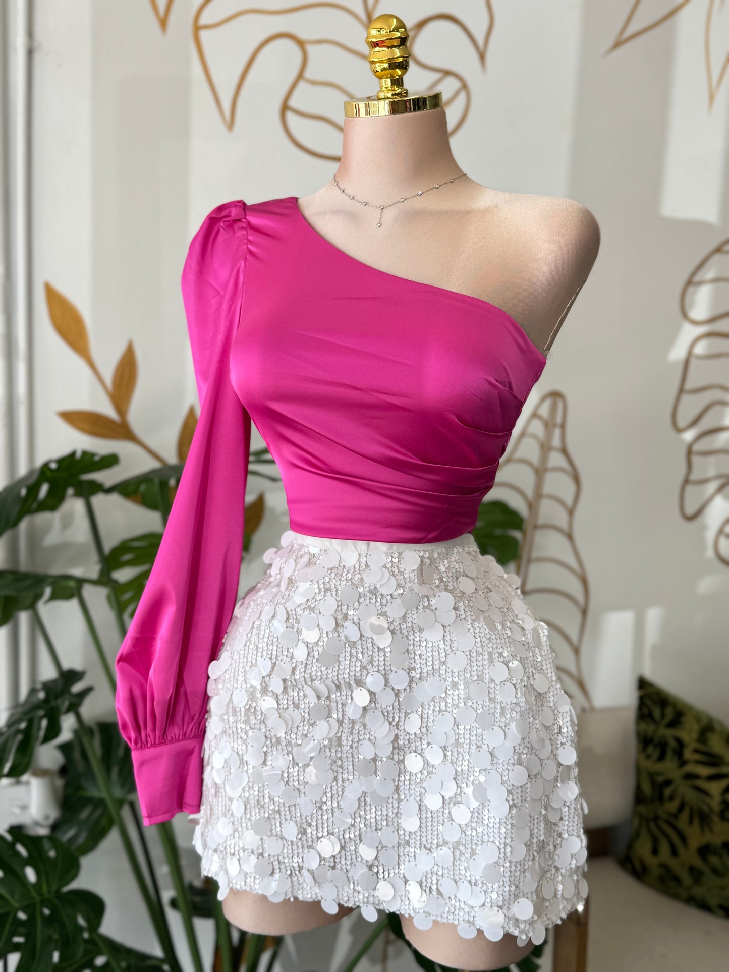 White Sequin Cascade Skirt