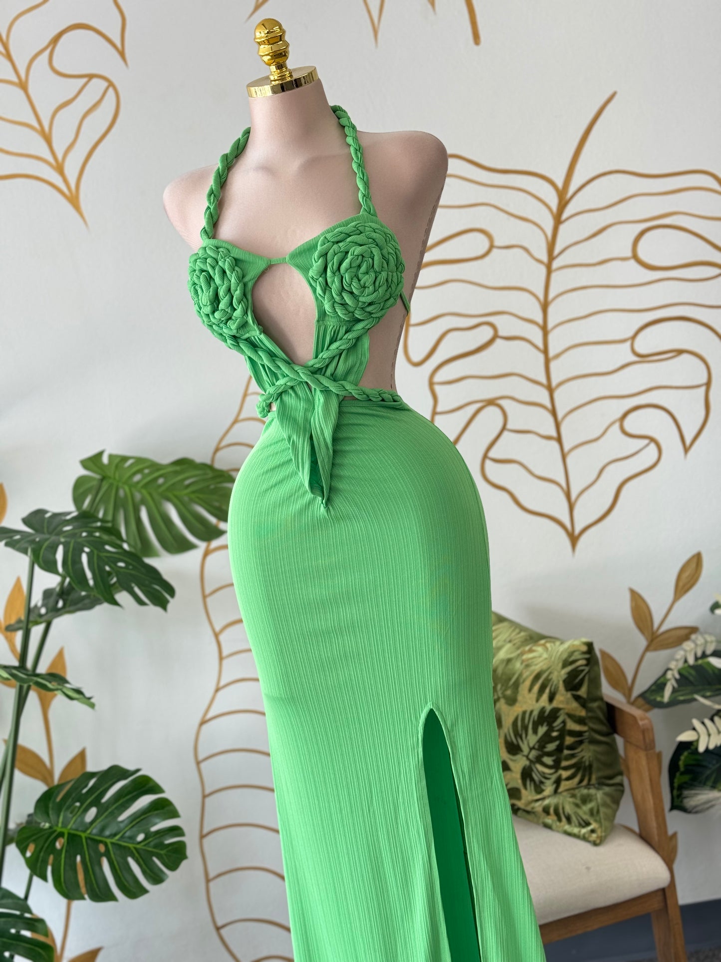 Green Goddess Braided Dress