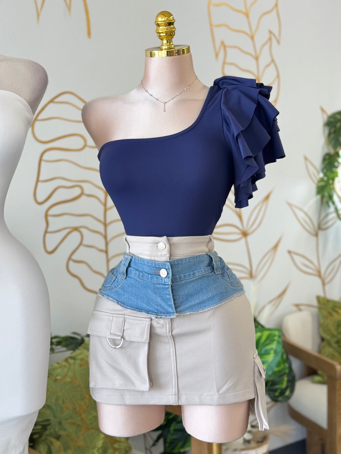 Midnight Ruffle One-Shoulder Top