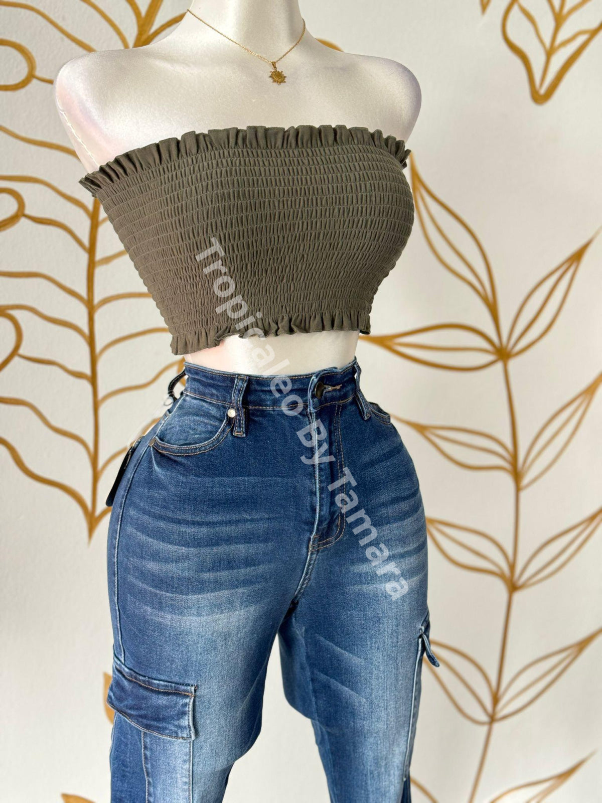 High Rise Cargo Denim Jeans