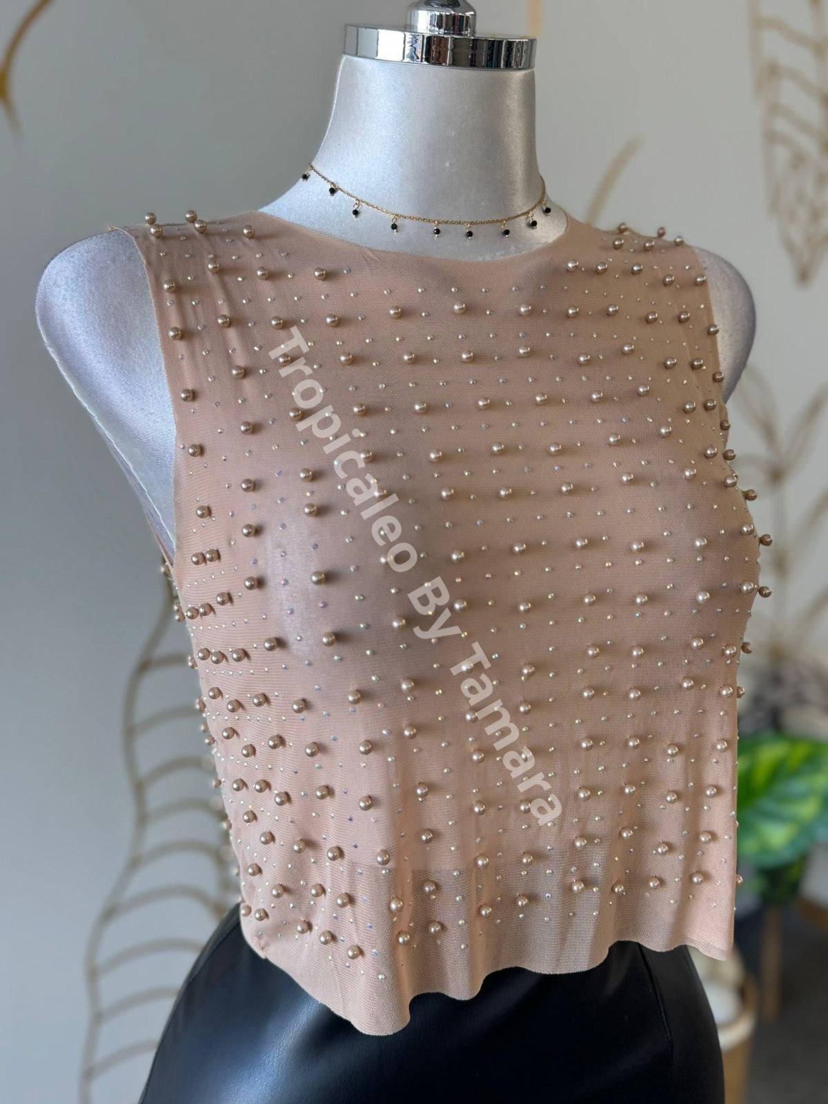 Pearl Mesh Crop Top One Size