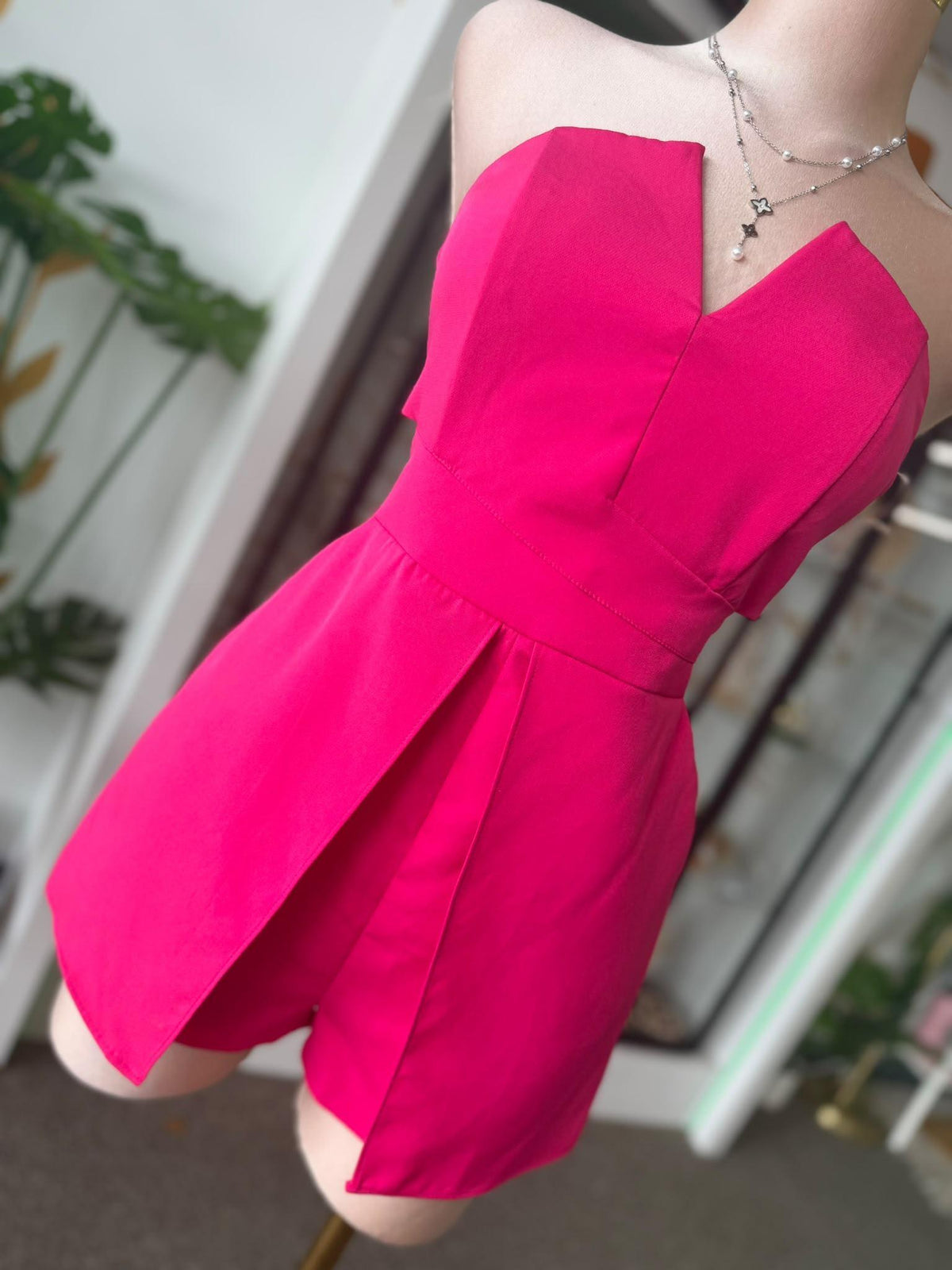 Romper Rosa Strapless con Cut Outs Laterales