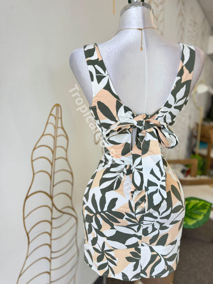 Peach Green Summer Breeze Sleeveless Tie Back Dress