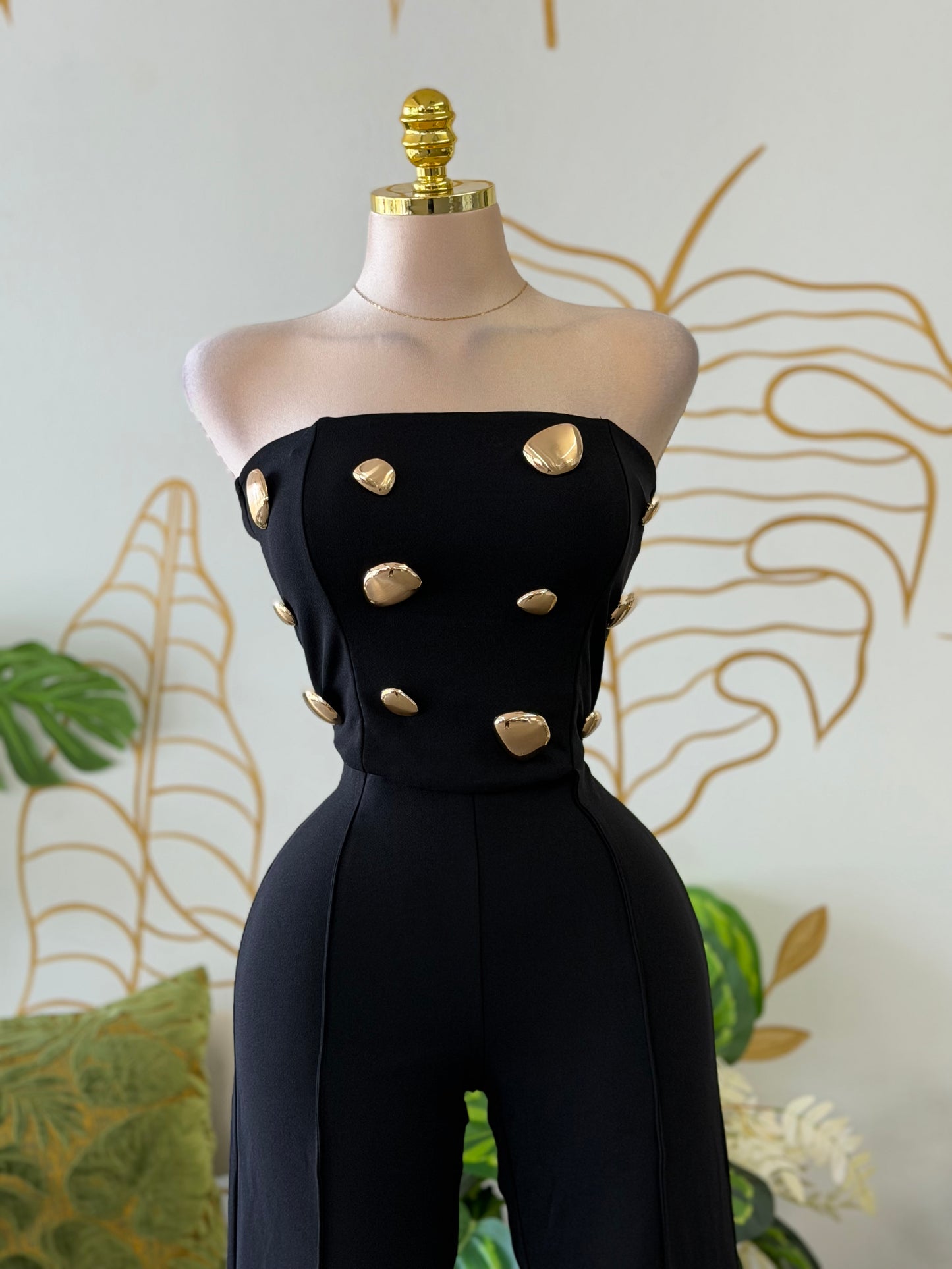 Black Luxe Gold Detail Jumpsuit
