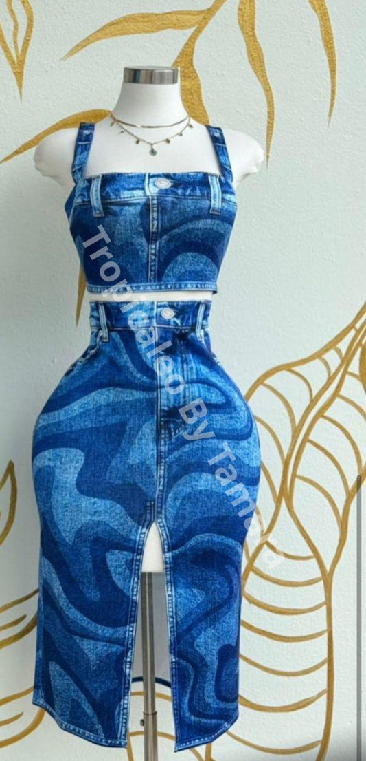 Ocean Waves Denim Two-Piece Set