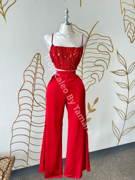 Ruby Lace Palazzo Set