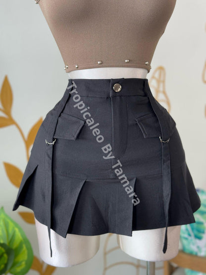 Black Cargo Mini Skirt