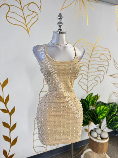 Pearl Mesh Inside Lining Dress Large / Crema