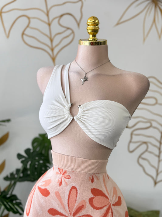 White Twist One-Shoulder Top