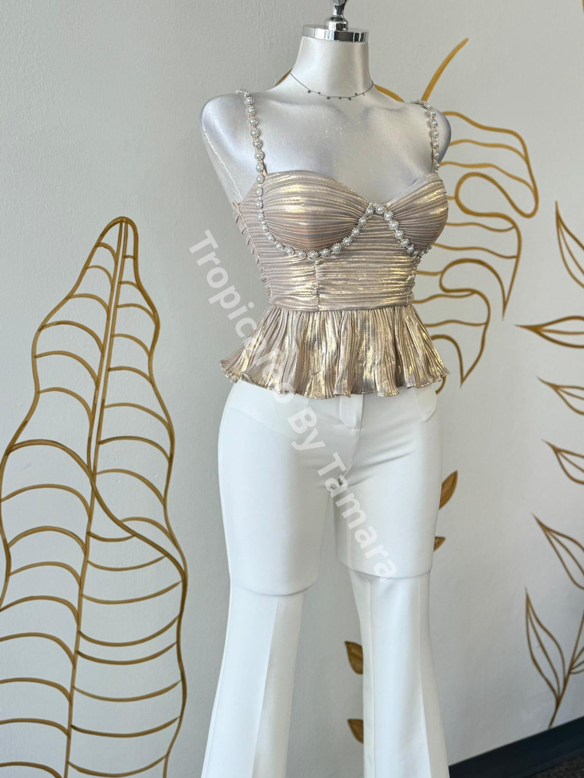 White High-Waist Flare Pants