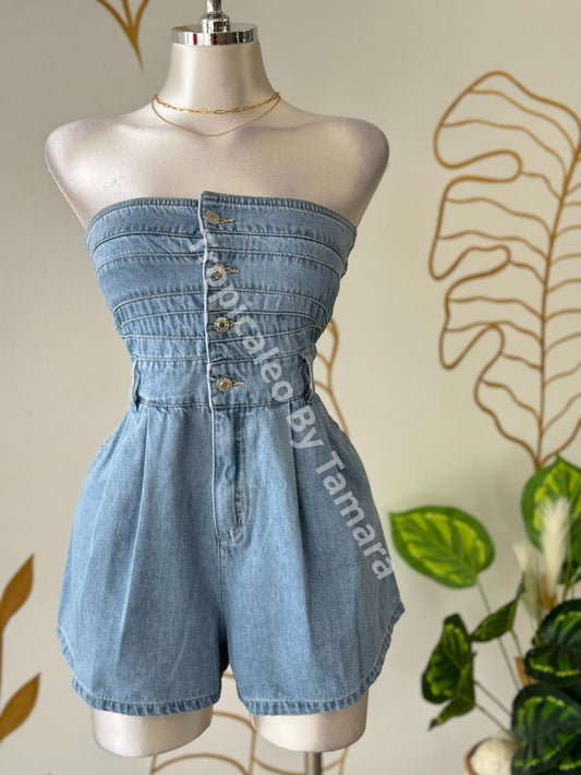 Summer Denim Strapless Romper