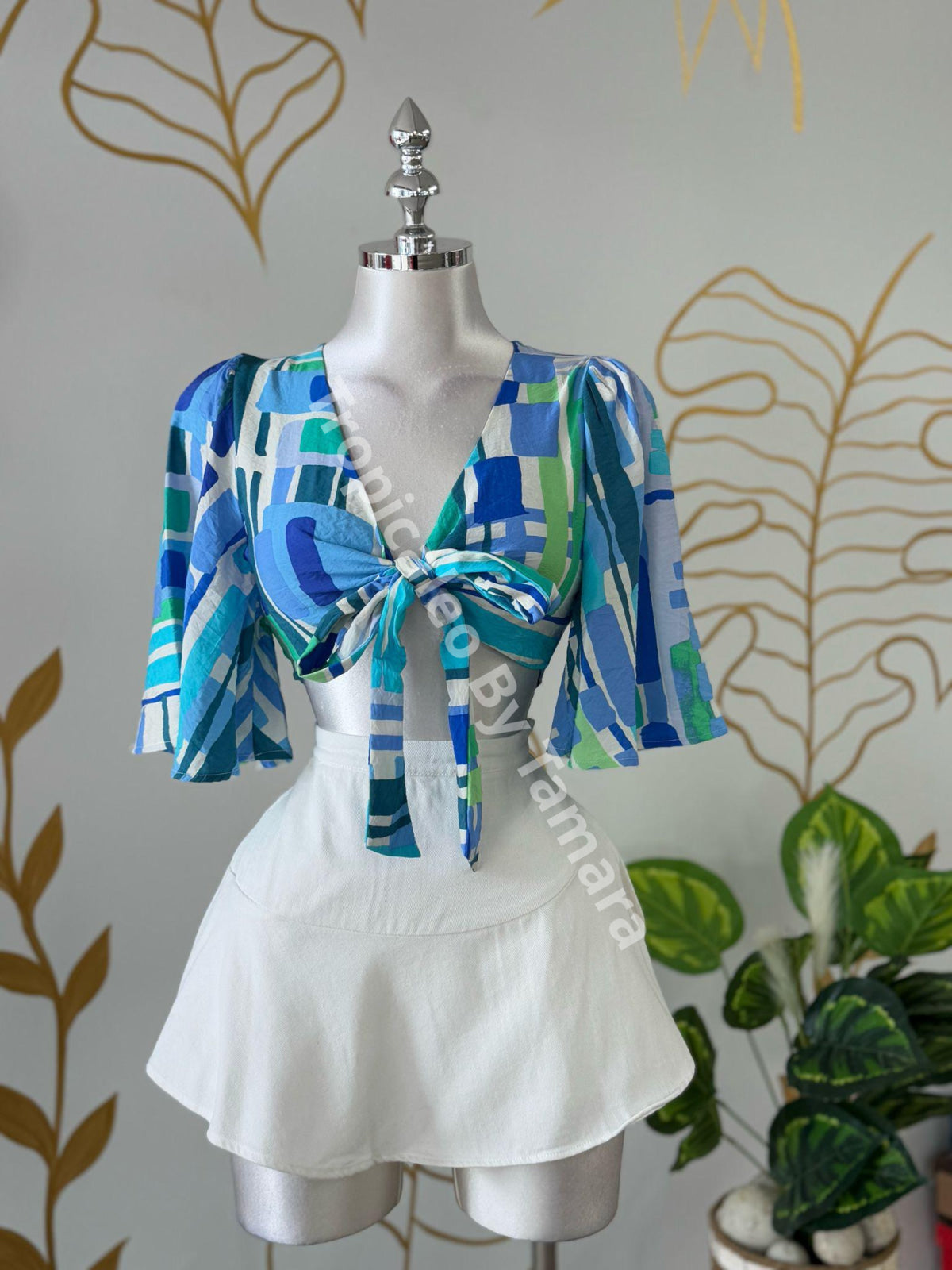 Blue Ocean Geometric Tie Top