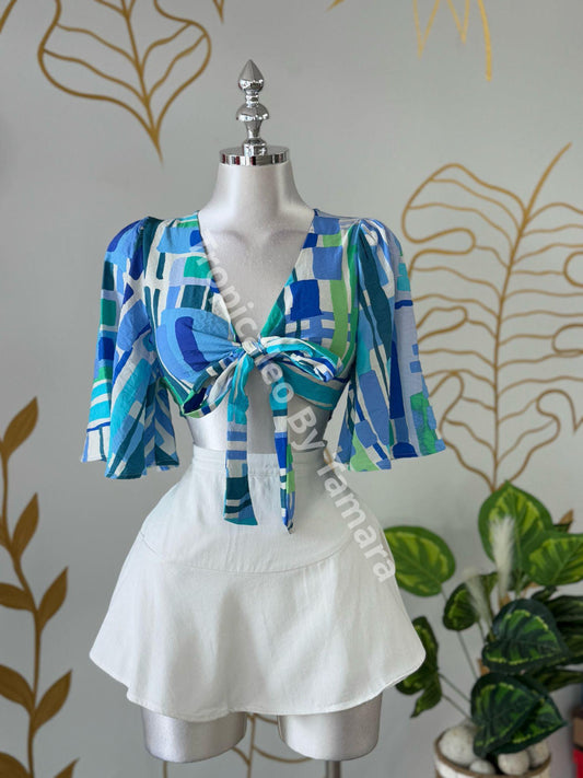 Blue Ocean Geometric Tie Top