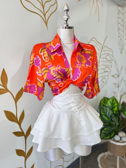 Sunset Orange Button-Up Oversize Top