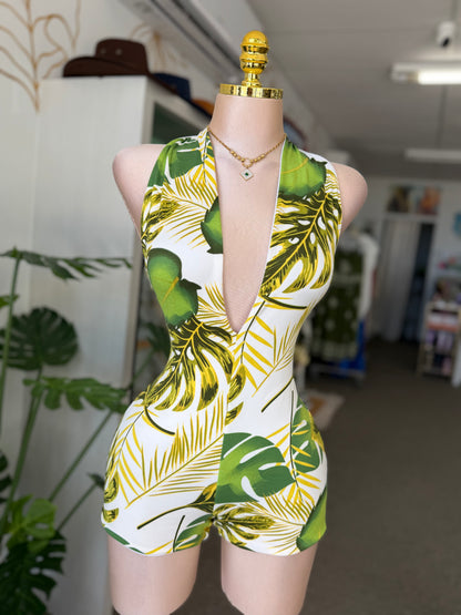 Golden Tropics Halter Romper 🌿💛