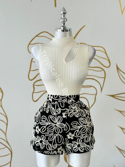 Monochrome Floral Print Shorts