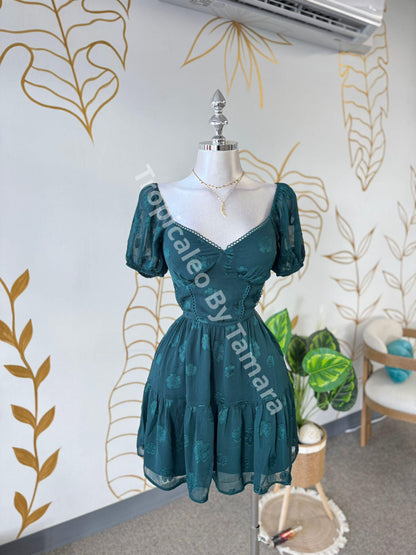 Hunter Green Floral Garden Short Sleeve Dress