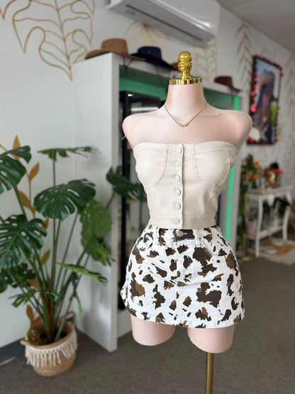 VIBRANT Ivory Leather Corset Top