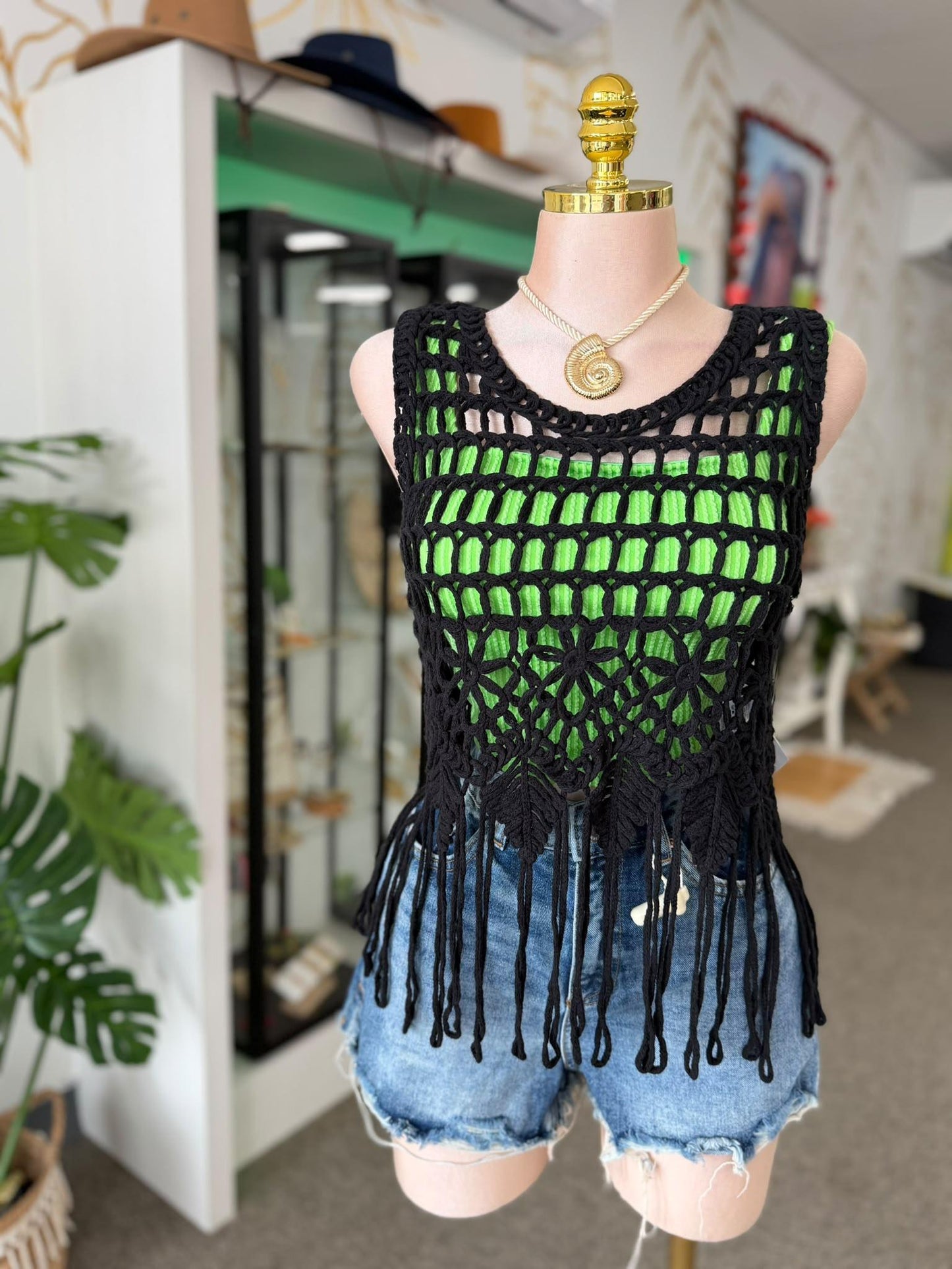 Crop Top Verde Neón Acanalado Cuello Cuadrado