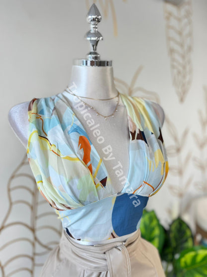 Vibrant Floral V-Neck Crop Top