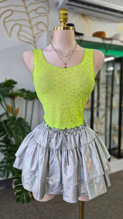 Top Mesh Verde Lima con Rhinestones – Transparenta
