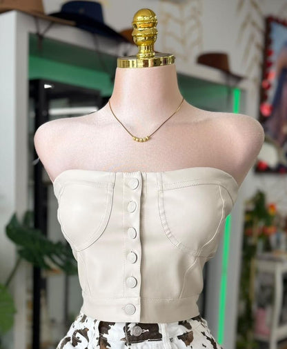 VIBRANT Ivory Leather Corset Top