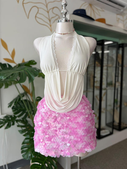 Mini Falda Rosa de Lentejuelas Grandes Redondas