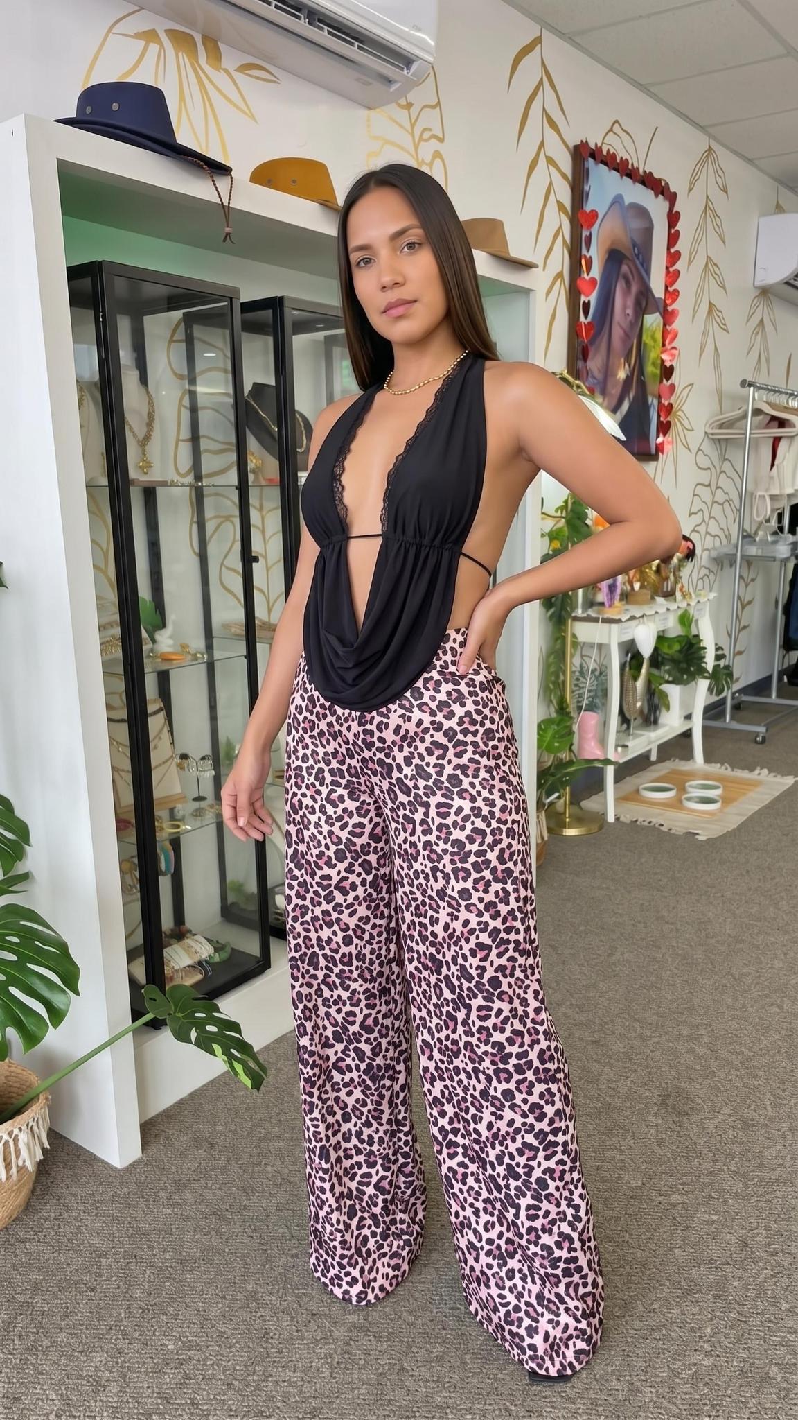 Pantalón Palazzo Animal Print con Zipper Lateral