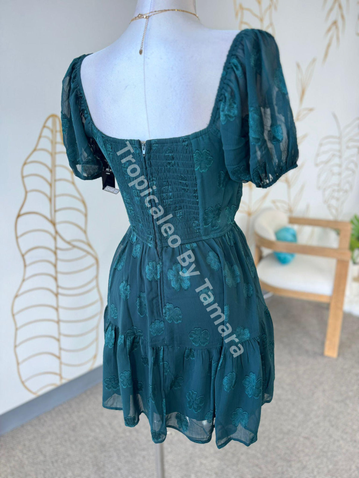 Hunter Green Floral Garden Short Sleeve Dress