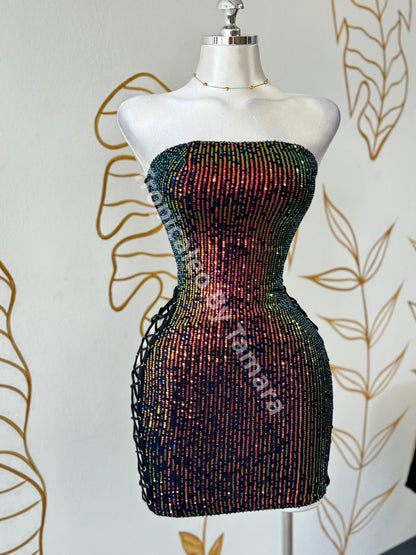 Prismatic Sparkle Lace-Up Dress