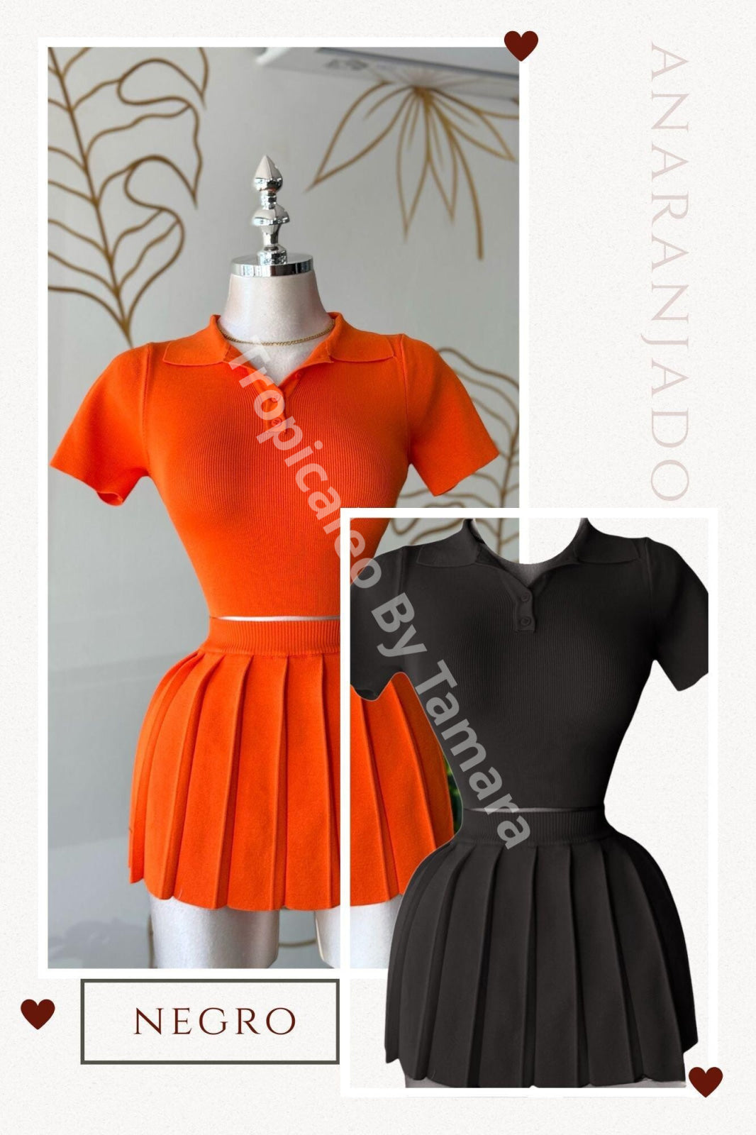 Top Polo & Skirt Set (Orange or Black)