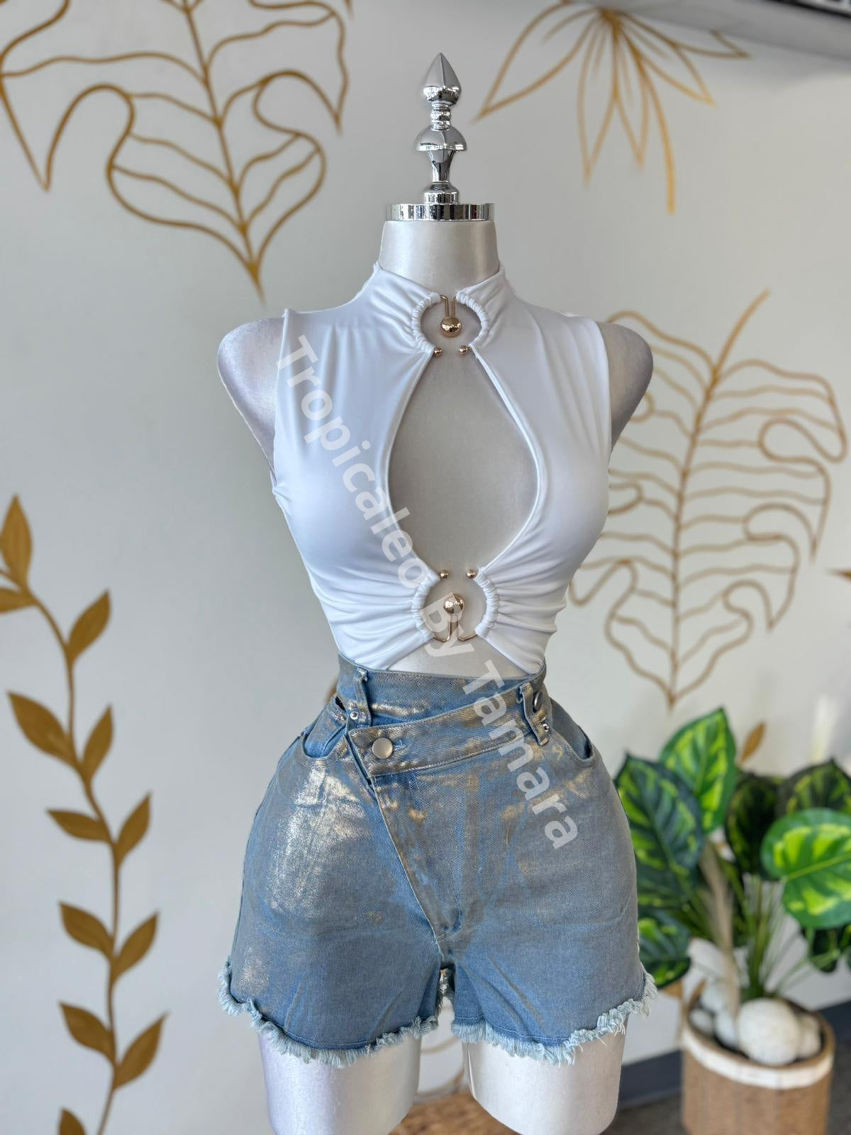 Denim Foil Gold Skort