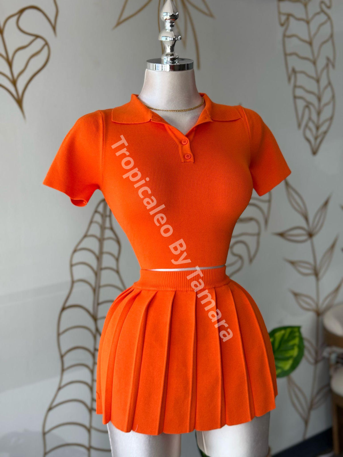 Top Polo & Skirt Set (Orange or Black)