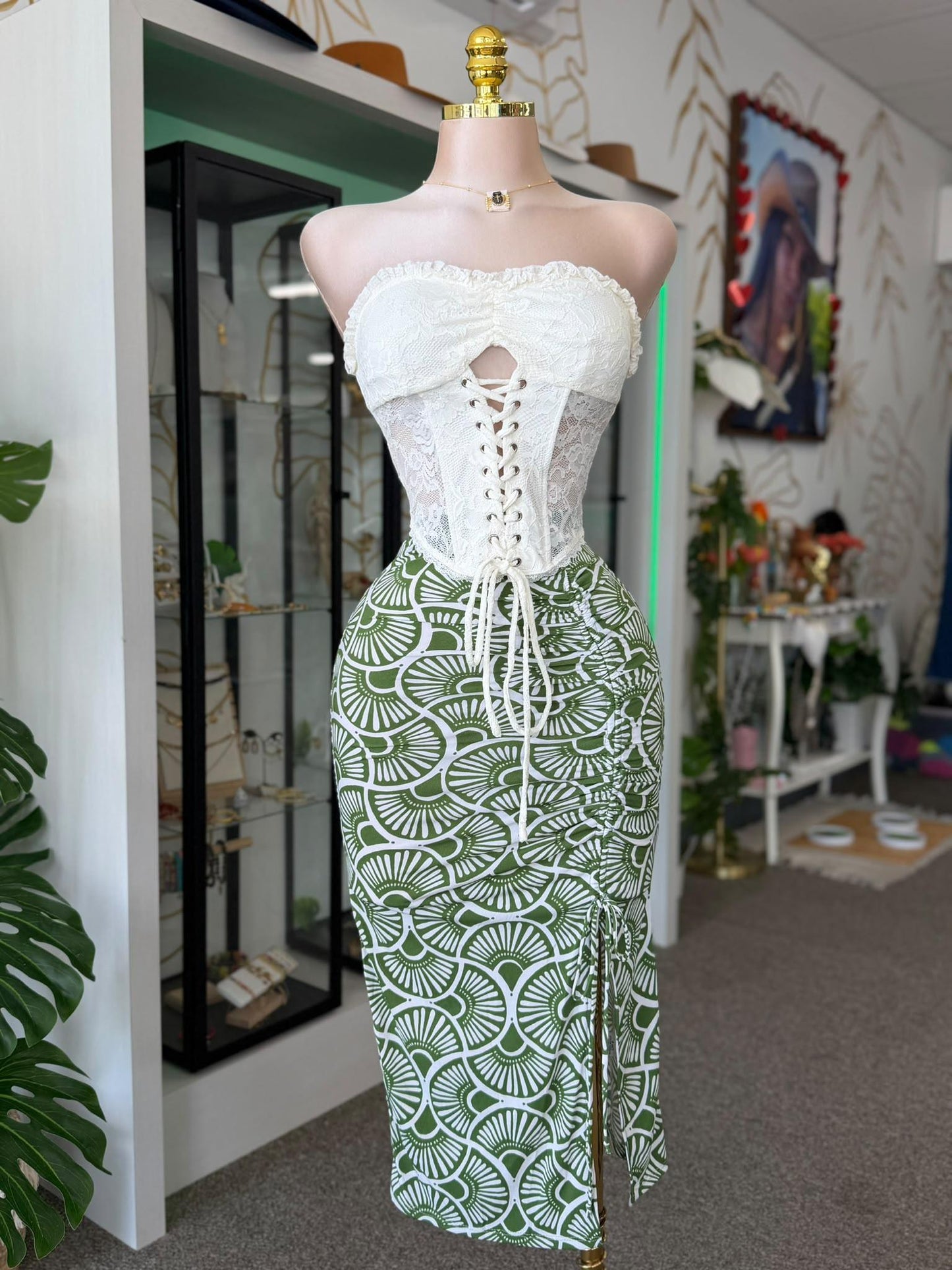 Corset Top Strapless de Encaje con Amarre al Frente — 3 Colores