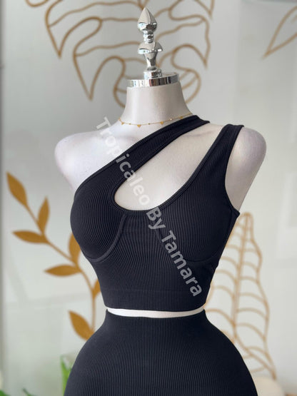 Black Asymmetrical Crop Top