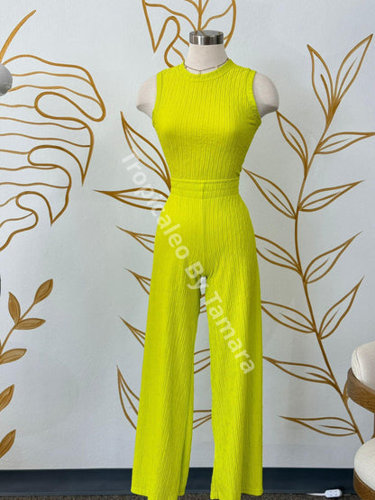 Textured Sleeveless Wide-Leg (2 Piezas) Verde Lima / Medium