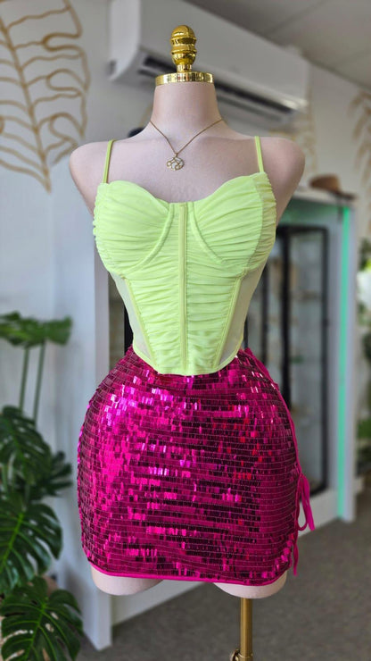 Top Corset Verde Lima con Manguillos Ajustables