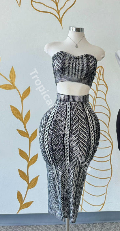 Knit Top And Skirt Set Small / Plateado