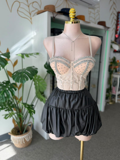 Skort Burbuja Negro Satinado