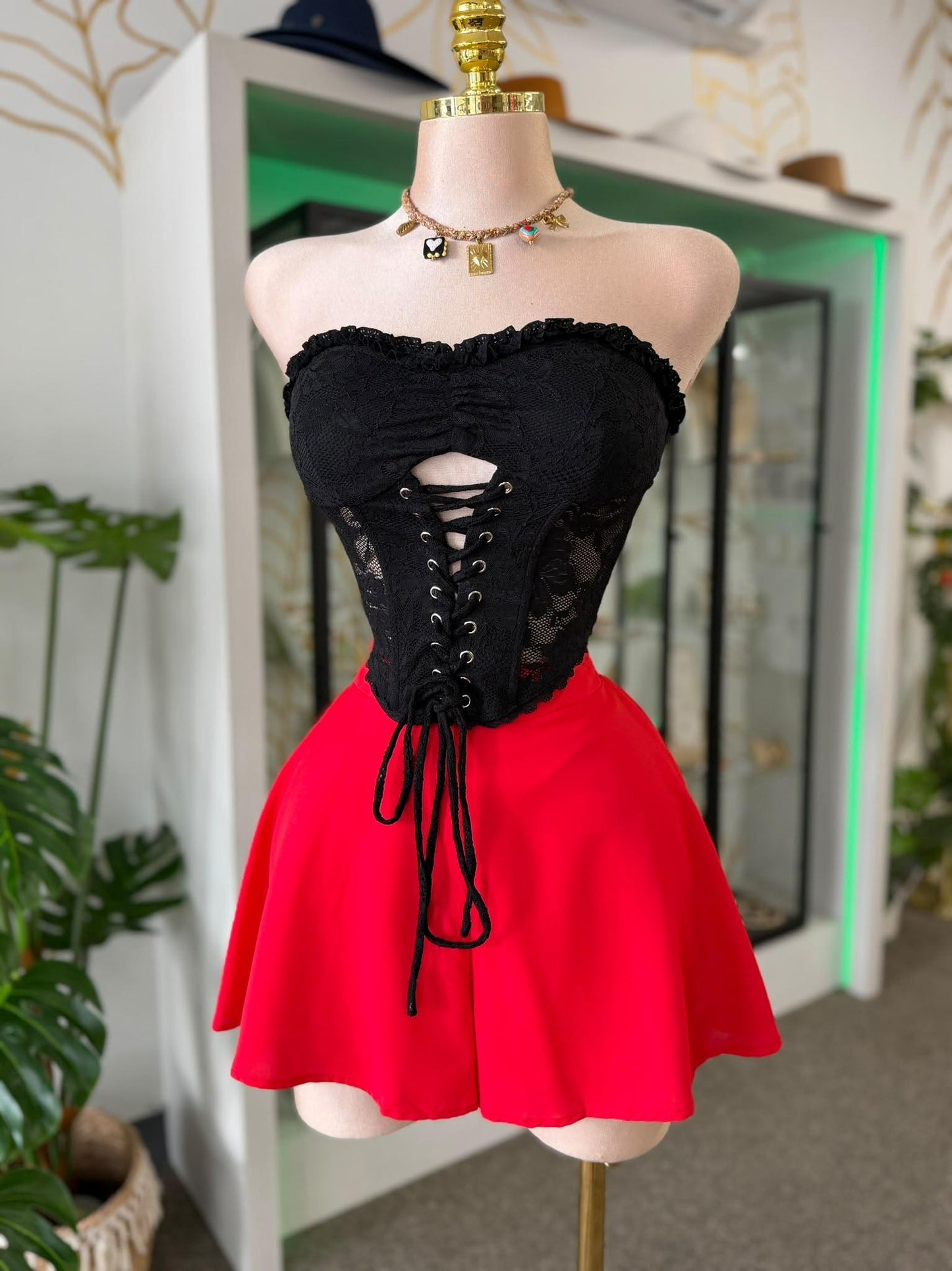 Corset Top Strapless de Encaje con Amarre al Frente — 3 Colores