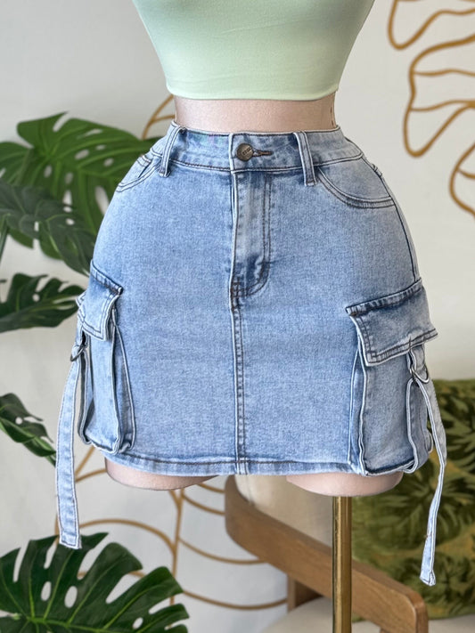 Denim Utility Mini Skirt